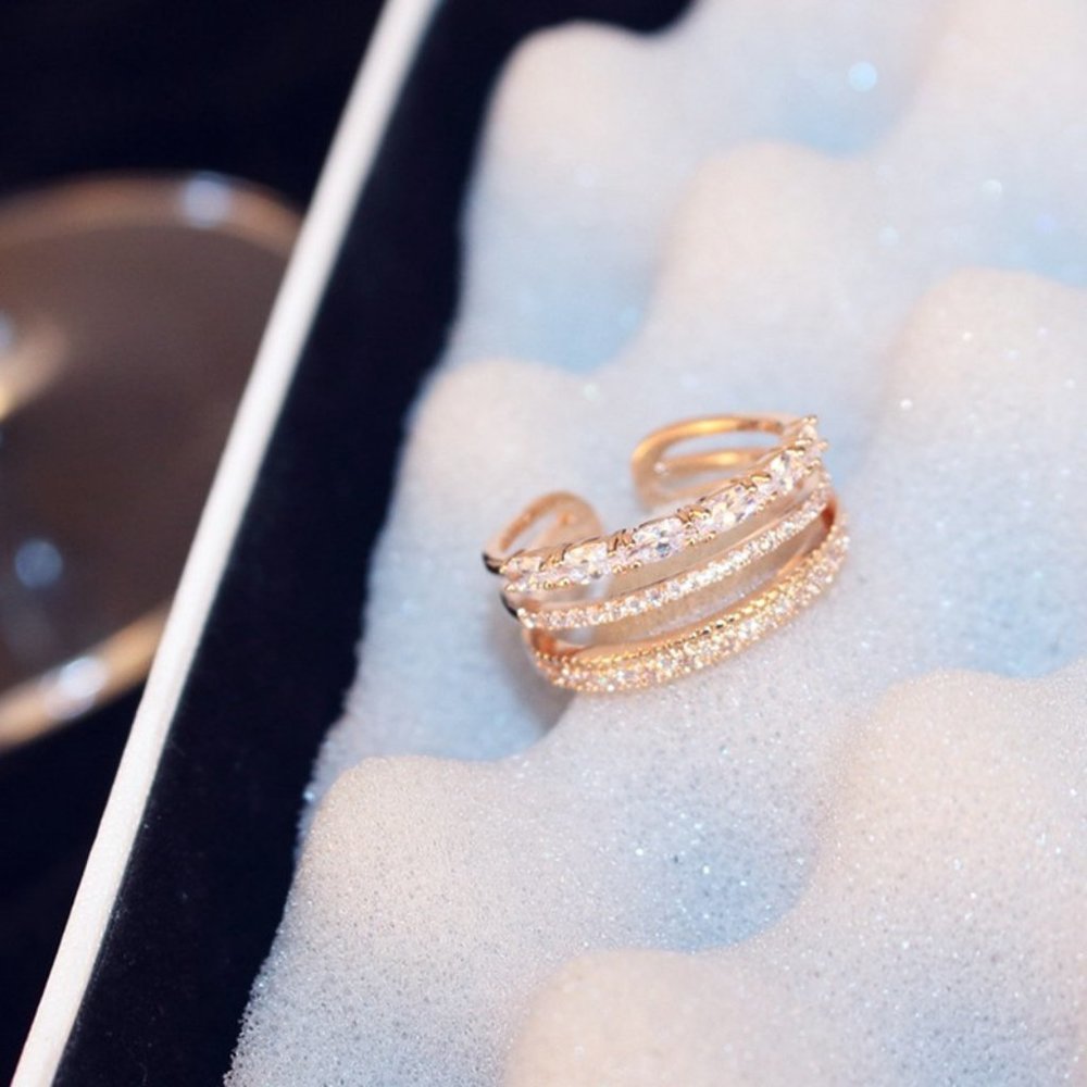 Rose Gold Diamond Triple Stackable Adjustable Ring - Picture 9 of 16